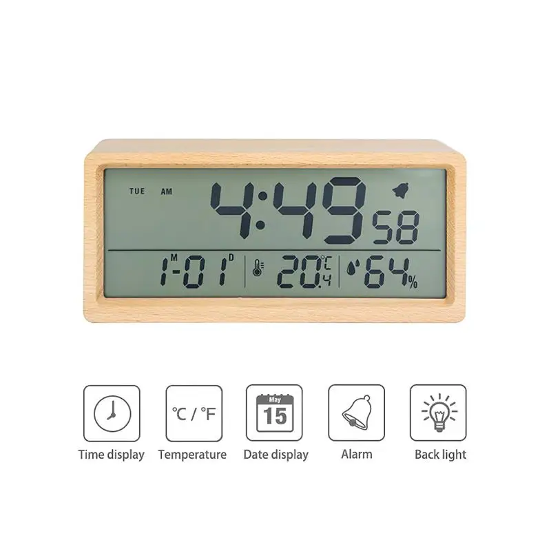 LCD Digital Alarm Clock Snooze Mode Wooden Time Display Electronic Clocks Battery Operated With Sensor Backlight Decor Bedroom
LCD Digital Alarm Clock Snooze Mode Wooden Time Display Electronic Clocks Battery Operated With Sensor Backlight Decor Bedroom