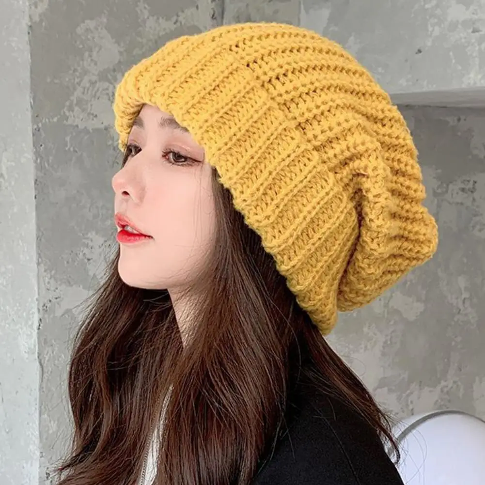 

s Warm Beanies Knitted Hat Baggy Slouchy Ribbed Flanging Stretchy Keep Warm Solid Color Autumn Winter Women Men Beanie