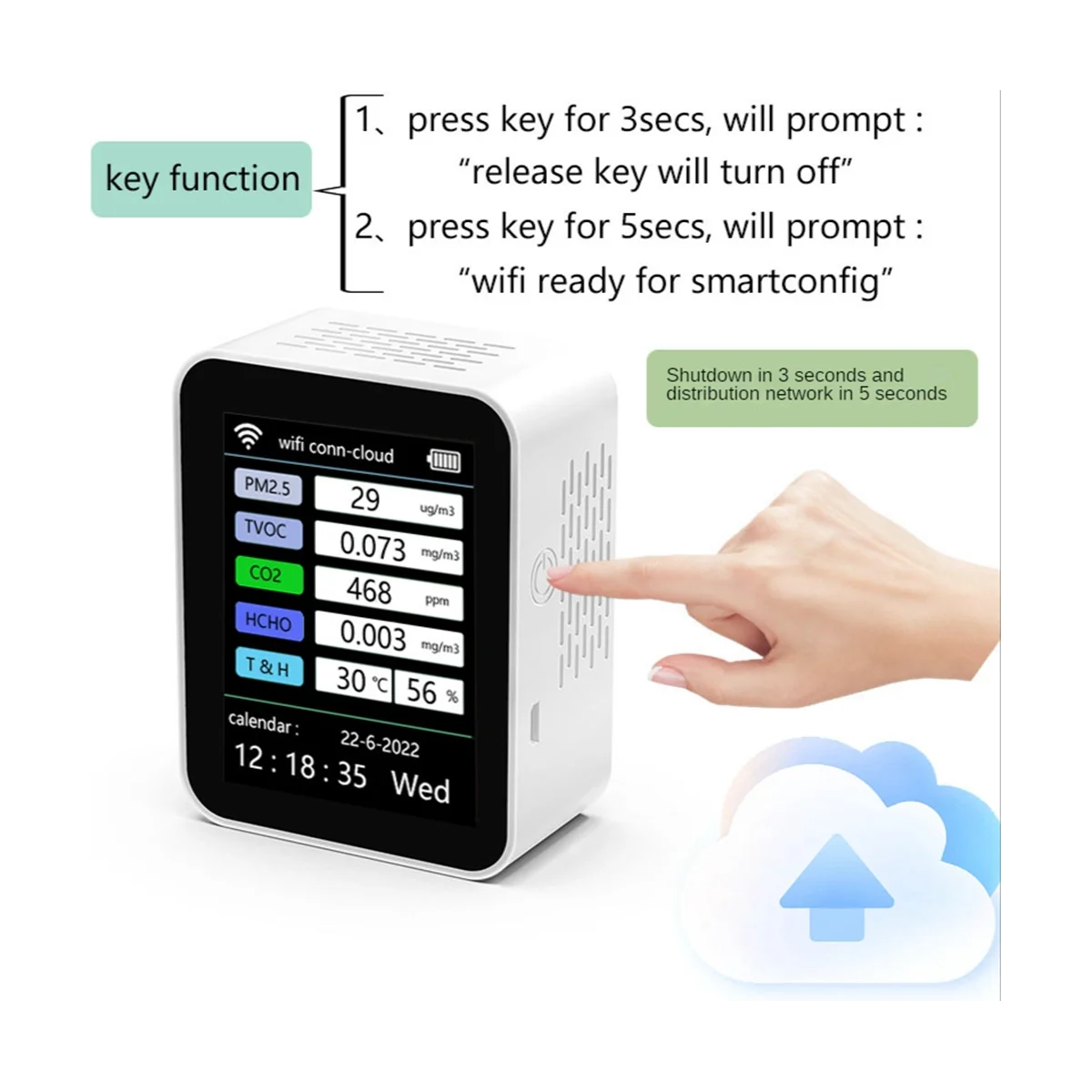 Tuya WiFi 7 in 1 Smart Air Quality Monitor CO2 Meter TVOC HCHO PM2.5 Tester CO2 Sensor Formaldehyde Gas Detector White 
Tuya WiFi 7 in 1 Smart Air Quality Monitor CO2 Meter TVOC HCHO PM2.5 Tester CO2 Sensor Formaldehyde Gas Detector White