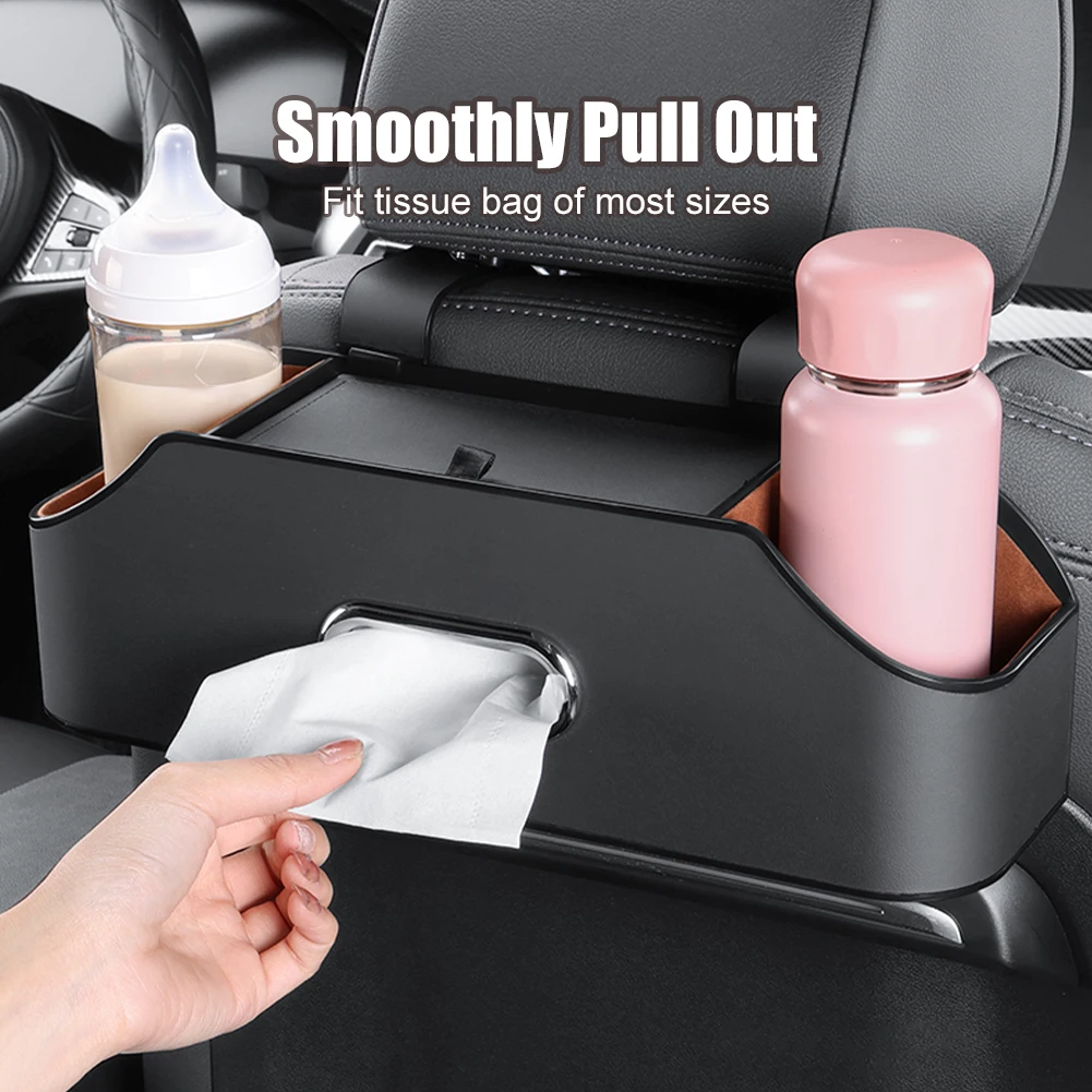 

Car Headrest Backseat Organizer Partition Design Multi-functional Storage Box With Cup Holder Tissue Box Headrest Hook