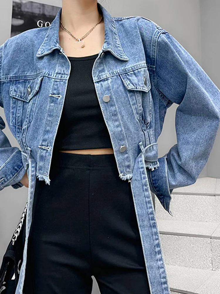 Повседневное короткое джинсовое пальто на бретельках, свободный однобортный Топ с длинным рукавом, новинка 2023, модная женская одежда в Коре... 
Повседневное короткое джинсовое пальто на бретельках, свободный однобортный Топ с длинным рукавом, новинка 2023, модная женская одежда в Коре...