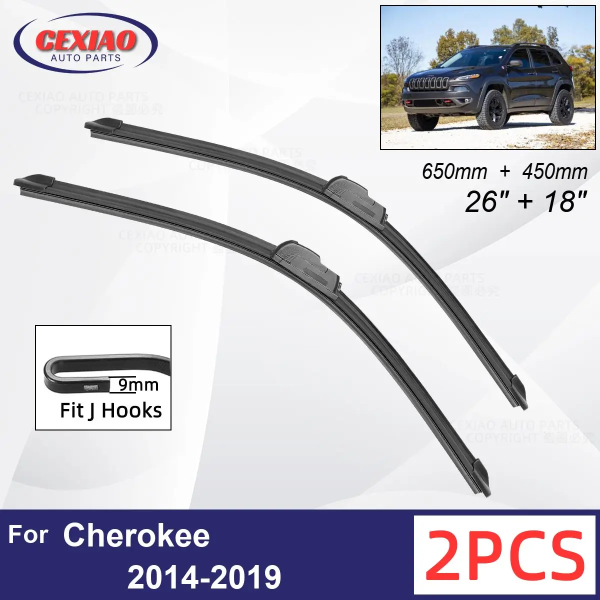 Car Wiper For Jeep Cherokee 2001-2019 Front Wiper Blades Soft Rubber Windscreen Wipers Auto Windshield 26"+18" 650mm + 450mm
Car Wiper For Jeep Cherokee 2001-2019 Front Wiper Blades Soft Rubber Windscreen Wipers Auto Windshield 26"+18" 650mm + 450mm