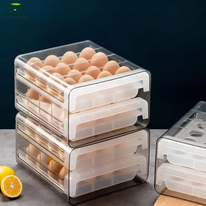 

Fridge Egg Storage Boxes Organizer Preservation Box Double Drawer Type Eggs Plastics Case Egg Holder Stackable Kitchen Gadgets