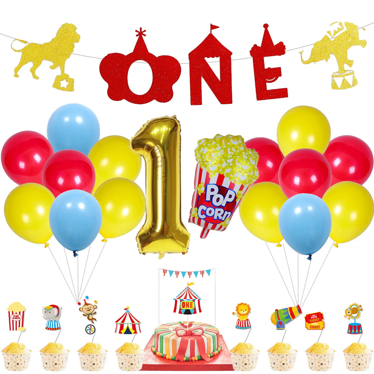 Happy Circus Troupe Theme Birthday Party Set Glitter One Banner Pop Corn Foil Balloon Set for Kids 1st Birthday Party Supplies
Happy Circus Troupe Theme Birthday Party Set Glitter One Banner Pop Corn Foil Balloon Set for Kids 1st Birthday Party Supplies