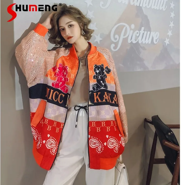 2022 Spring and Autumn New Sequined Printed Bomber Jacket Women's European Loose Bear Cartoon Zipper Jacket Fashion Coat Femme
2022 Spring and Autumn New Sequined Printed Bomber Jacket Women's European Loose Bear Cartoon Zipper Jacket Fashion Coat Femme