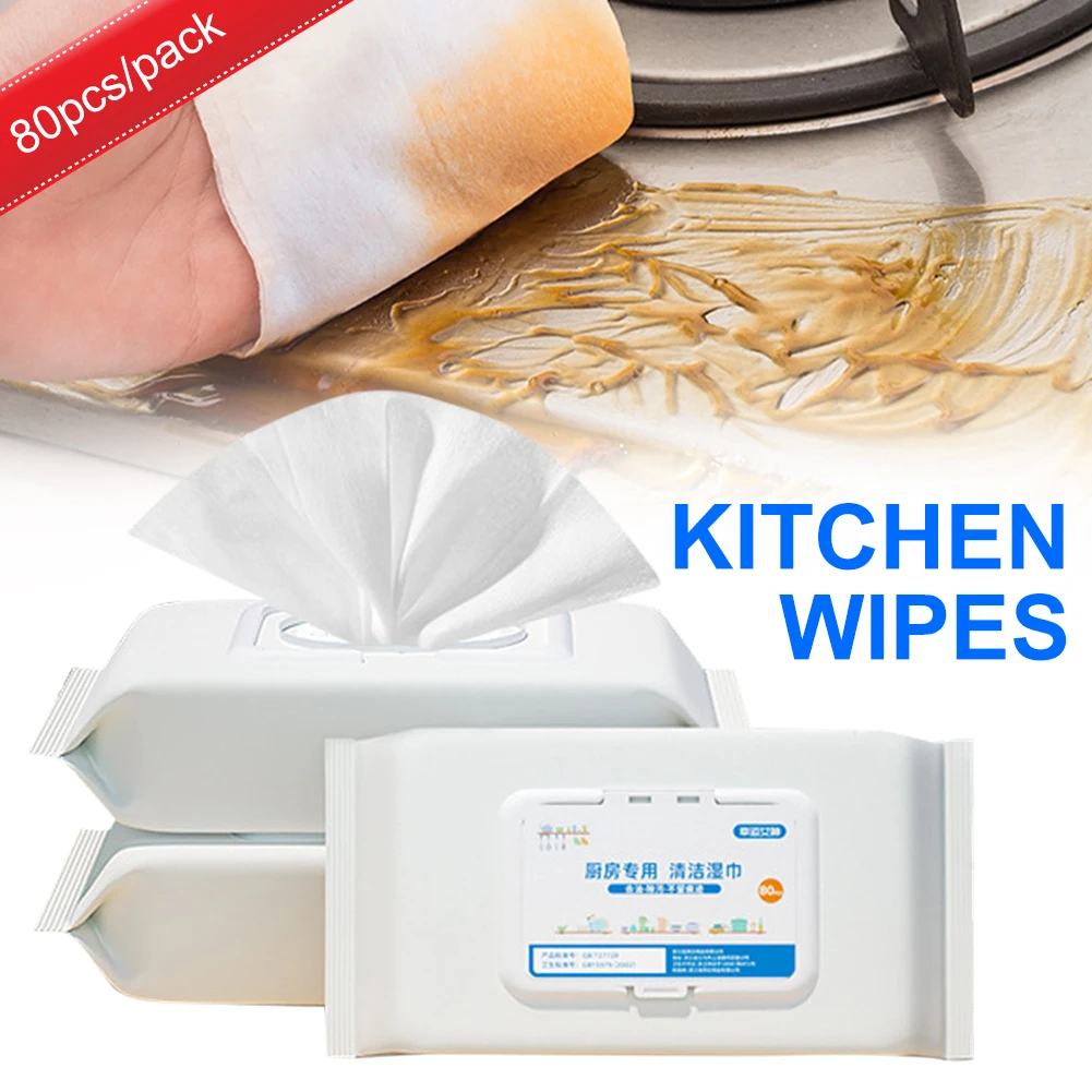 

80pcs/pack Kitchen Wipes Disposable Wet Wipes For Heavy Oil Household Cleaning Cloth Oil Removal Wiping Rag For Range Hood Table