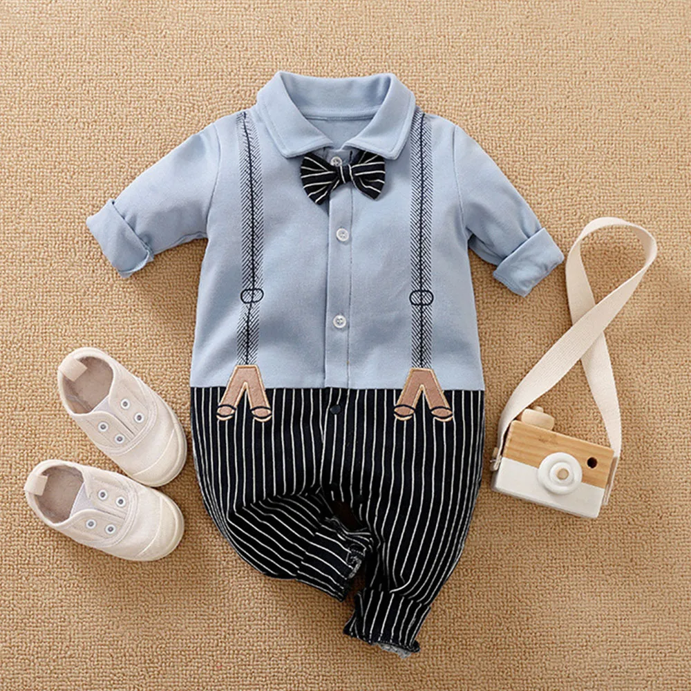 

Spring Summer Baby Boys Gentleman Jumpsuits Clothes 2022 Toddlers Boys Bow Tie Rompers Overalls for Kids Handsome Newborns