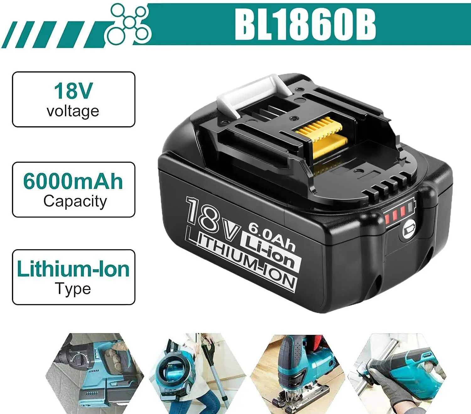 Original 18V Makita 6000mAh Lithium ion Rechargeable Battery 18v drill Replacement Batteries BL1860 BL1830 BL1850 BL1860B
Original 18V Makita 6000mAh Lithium ion Rechargeable Battery 18v drill Replacement Batteries BL1860 BL1830 BL1850 BL1860B