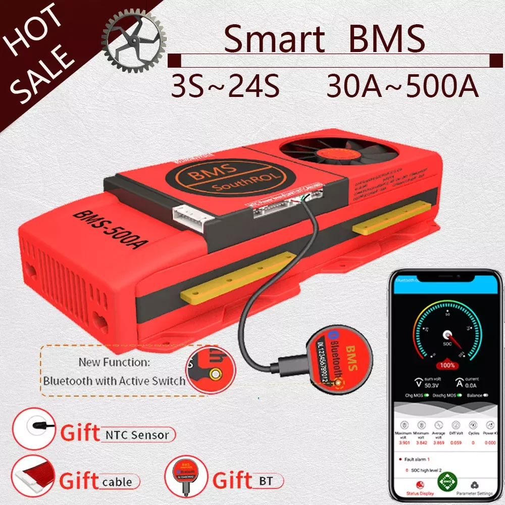 Smart BMS 4S LiFePo4 12V 24V 36V 48V 30A~500A Li-Ion LTO 3S 7S 8S 10S 12S 13S 16S 24S bms balance board bluetooth APP for solar
Smart BMS 4S LiFePo4 12V 24V 36V 48V 30A~500A Li-Ion LTO 3S 7S 8S 10S 12S 13S 16S 24S bms balance board bluetooth APP for solar