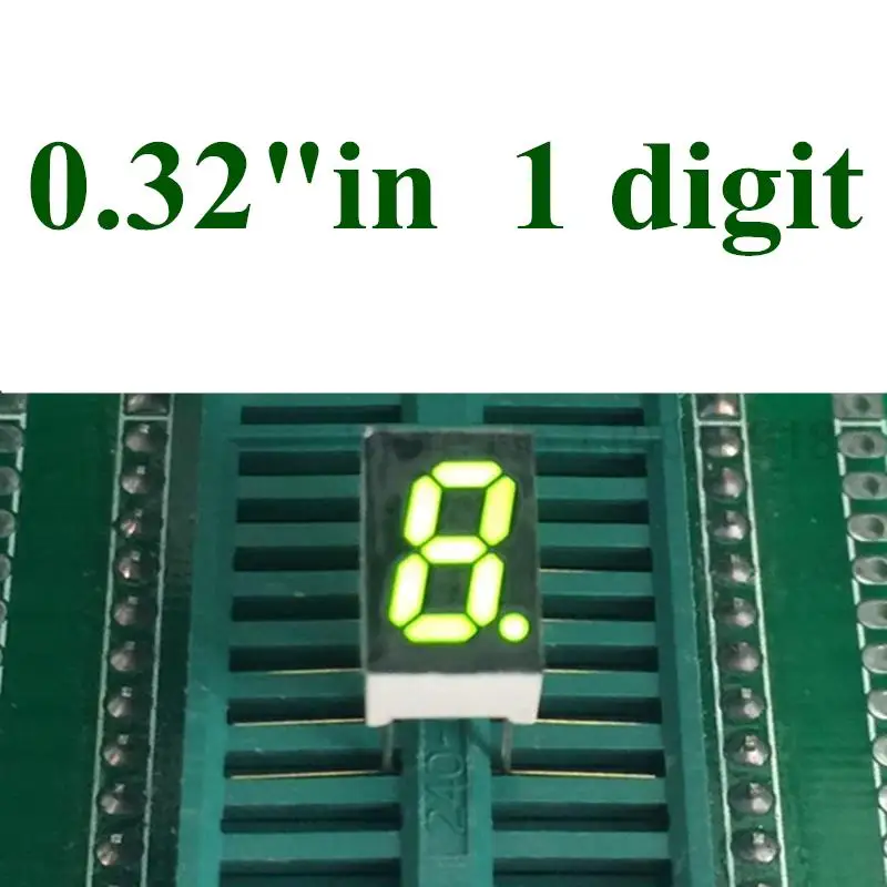 

20 шт./лот, 0,32 дюйма, 1 бит, 7-сегментный зеленый светодиодный дисплей, цифровая трубка, пластиковый металл, общий анод/катод (Nixie Tube)