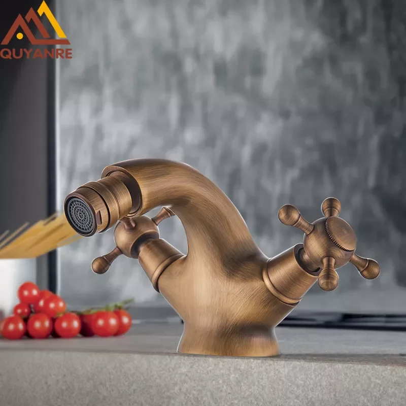 Antique Brass Bidet Shower Basin Faucet Dual Cross Handles Hot Cold Water Mixer Tap Lead-free Spout Toilet Water Tap 
Antique Brass Bidet Shower Basin Faucet Dual Cross Handles Hot Cold Water Mixer Tap Lead-free Spout Toilet Water Tap