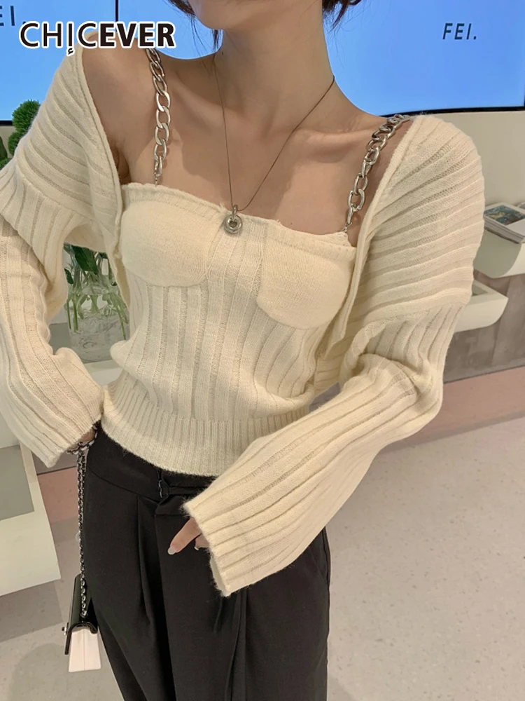 CHICEVER Sheath Knitting Two Piece Set Womens Square Collar Sleeveless Vest Long Sleeve Cardigan Solid Sets Female Fashion Style
CHICEVER Sheath Knitting Two Piece Set Womens Square Collar Sleeveless Vest Long Sleeve Cardigan Solid Sets Female Fashion Style