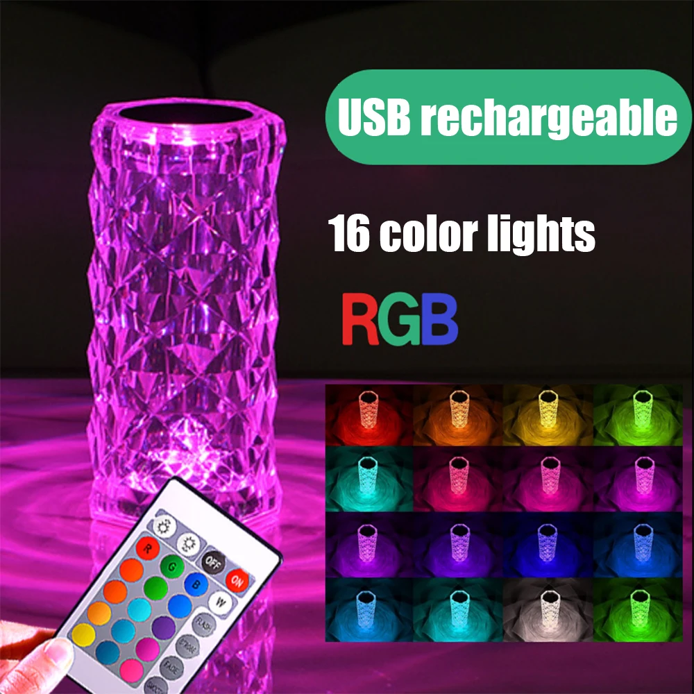 RGB Remote 16 Colors Touch Rose Crystal Table Lamp USB LED Bedroom Decor Atmosphere Night Lights for Home Party Christmas Lights 
RGB Remote 16 Colors Touch Rose Crystal Table Lamp USB LED Bedroom Decor Atmosphere Night Lights for Home Party Christmas Lights