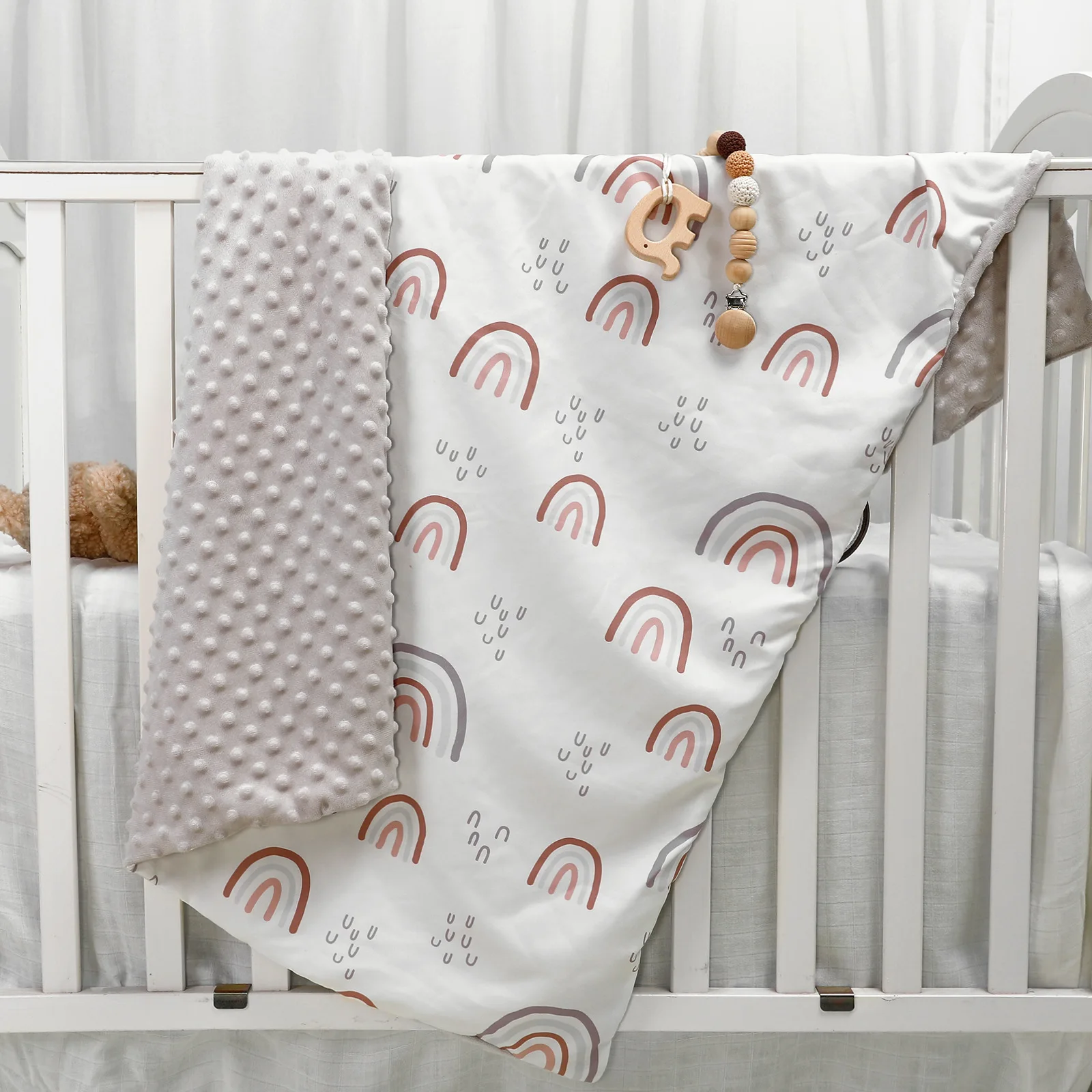 

3D Minky Dot Baby Blanket Newborn Cotton Gauze Blanket Toddler Rainbow Print Super Soft Muslin Throw Swaddle Wraps