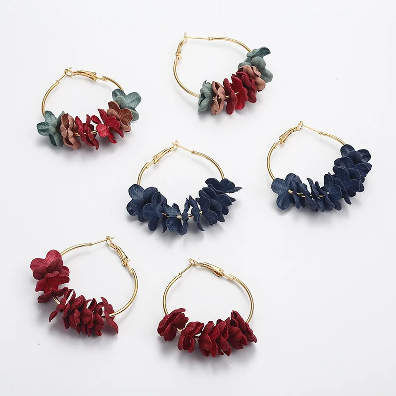 

Elegant Fabric Flower Big Hoop Earrings For Women Bijoux Colourful Ear Circle Statement Earrings Charm Brincos Oorbellen