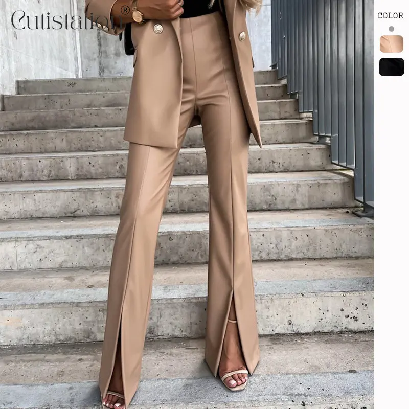 Cutistation Elegant Sexy Khaki Pu Leather Pants Women Spring 2023 Elastic Waist Split Flared Trousers Bell Bottom Office Ladies
Cutistation Elegant Sexy Khaki Pu Leather Pants Women Spring 2023 Elastic Waist Split Flared Trousers Bell Bottom Office Ladies