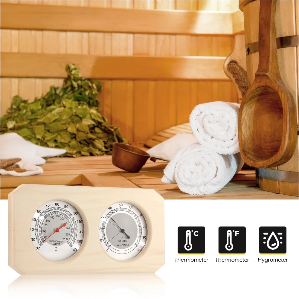 Wooden Sauna Hygrothermograph Thermometer Hygrometer 2 in 1 Indoor Humidity Temperature Measurement Sauna Room Equipment
Wooden Sauna Hygrothermograph Thermometer Hygrometer 2 in 1 Indoor Humidity Temperature Measurement Sauna Room Equipment