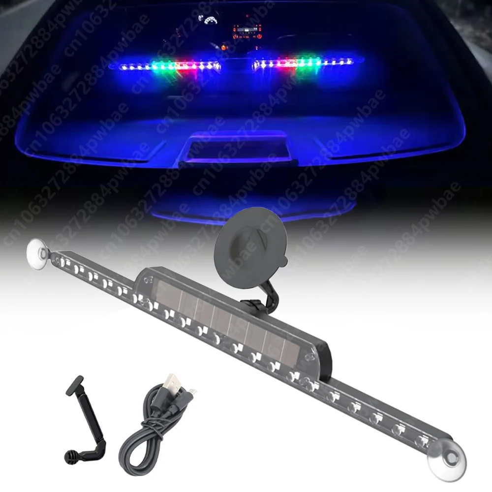 

Solar Car Interior Decorative Lights RGB Strobe Warning Light LED Anti Collision Lamp Emergency Flasher Stroboscopes For Auto