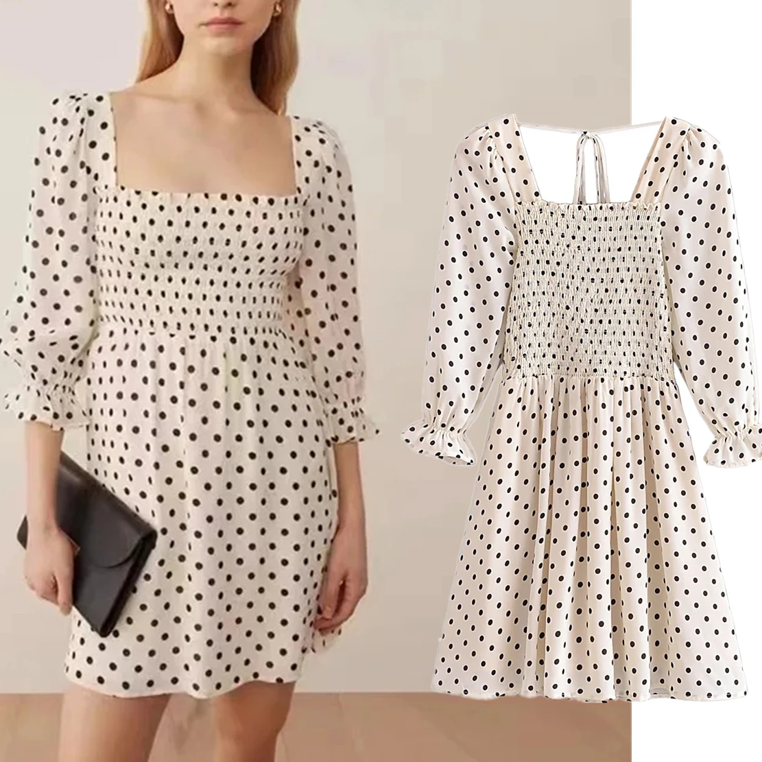 Maxdutti Elegant Party Mini Dress Women French Style Retro Polka Dot Square Collar Fashion Dress
Maxdutti Elegant Party Mini Dress Women French Style Retro Polka Dot Square Collar Fashion Dress