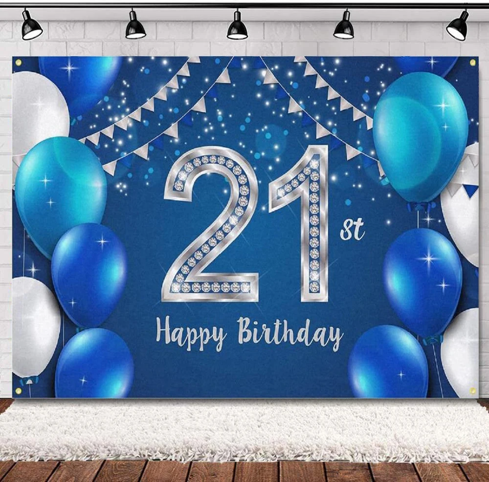 

Фон для фотосъемки 21 год 21 день рождения Декор для вечерние баннер поставки для девочек мальчиков-Синий Серебряный плакат