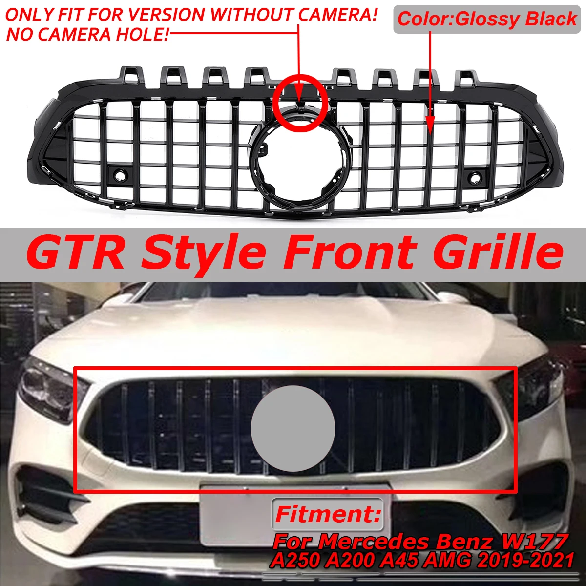 Gloss Black W177 GT R Style Grille Car Front Bumper Grille Grill For Mercedes For Benz W177 A250 A200 A45 For AMG 2019-2021
Gloss Black W177 GT R Style Grille Car Front Bumper Grille Grill For Mercedes For Benz W177 A250 A200 A45 For AMG 2019-2021