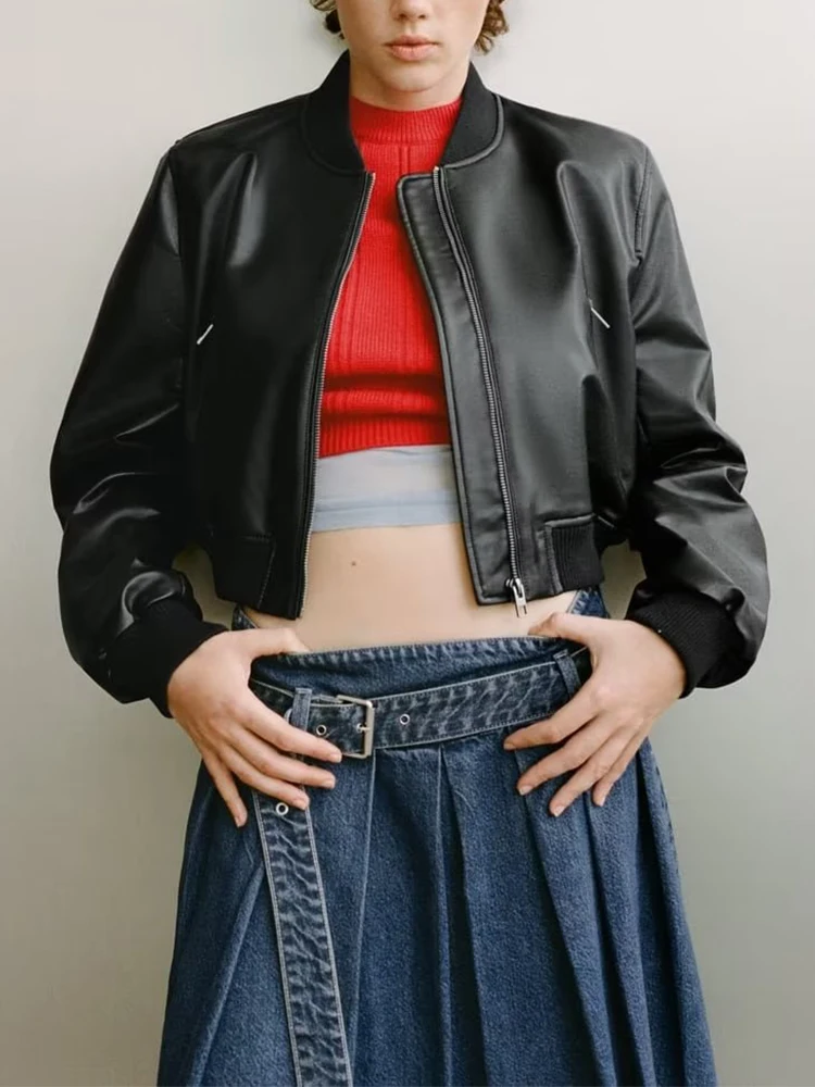 TRAF Faux Leather Bomber Jackets for Women Autumn 2023 Vintage Chic Long Sleeve Coats Winter Female Zipper Jacket Outerwear
TRAF Faux Leather Bomber Jackets for Women Autumn 2023 Vintage Chic Long Sleeve Coats Winter Female Zipper Jacket Outerwear