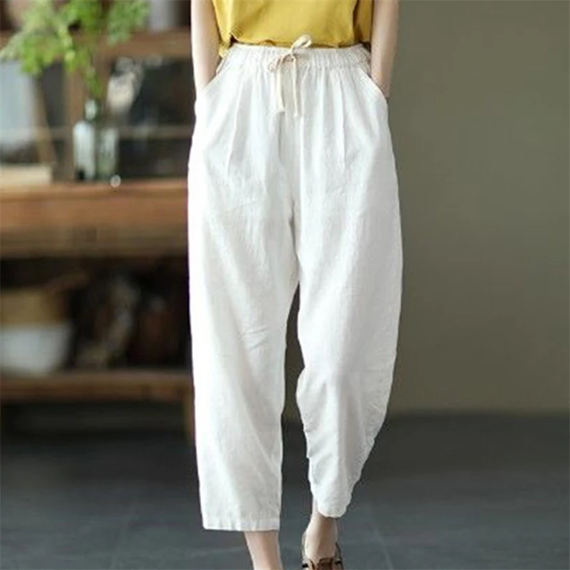 2022 Spring Summer Cotton Linen Pants Women Solid Color Casual Ankle-length Pant Woman Lace-up Waist Loose Trousers
2022 Spring Summer Cotton Linen Pants Women Solid Color Casual Ankle-length Pant Woman Lace-up Waist Loose Trousers