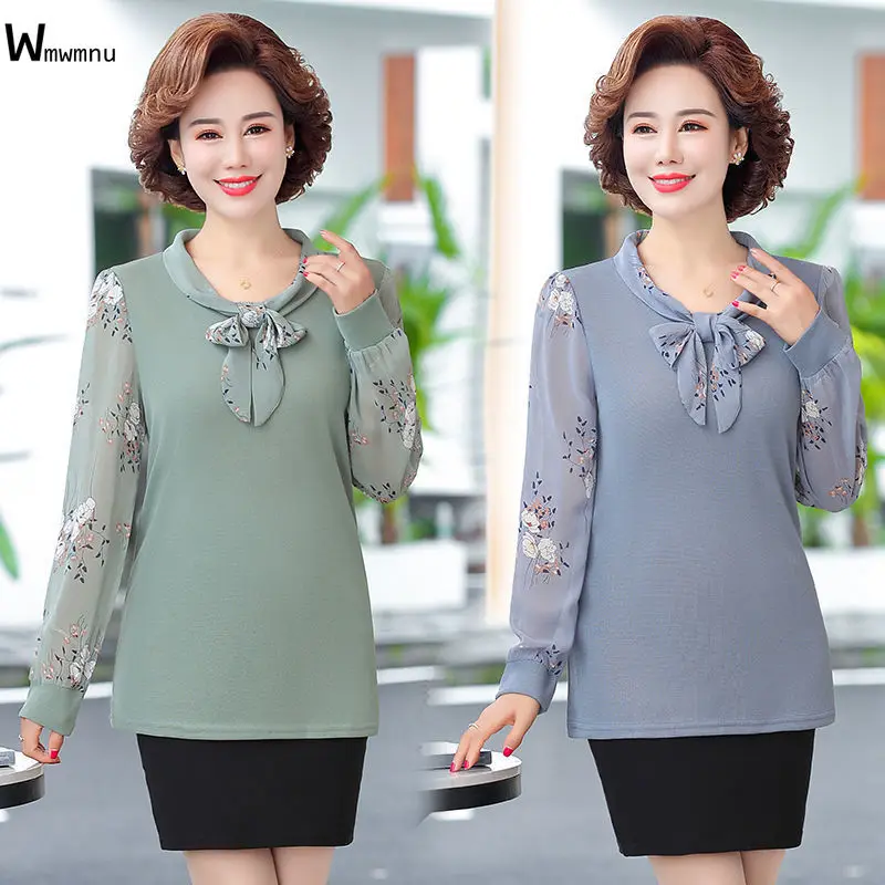 Fashion Elegant Full Sleeve Loose Big Size 5XL T Shirt Ladies Chic Printing Chiffon Splicing Tee Women 2022 New Mom Spring Tops
Fashion Elegant Full Sleeve Loose Big Size 5XL T Shirt Ladies Chic Printing Chiffon Splicing Tee Women 2022 New Mom Spring Tops