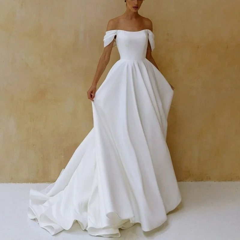 TIXLEAR Simple Wedding Dresses Elegant Off The Shoulder Sleeveless Backless Satin Bridal Gown Floor-Length Court Train Vestidos
TIXLEAR Simple Wedding Dresses Elegant Off The Shoulder Sleeveless Backless Satin Bridal Gown Floor-Length Court Train Vestidos