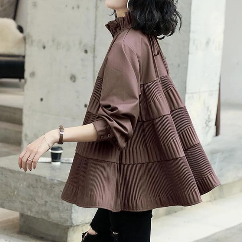 2022 spring new Korean loose pullover doll shirt women's pleated lantern sleeve top Casual Solid O-Neck shirt
2022 spring new Korean loose pullover doll shirt women's pleated lantern sleeve top Casual Solid O-Neck shirt