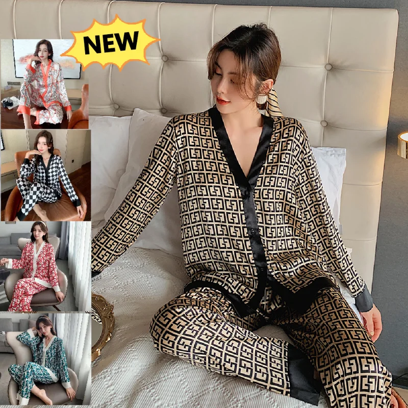 2021 Spring Women Two-piece Satin Pajamas Nightwear Set V-neck Top and Pants Ladies Homewear Lounge Wear Sexy Pjs
2021 Spring Women Two-piece Satin Pajamas Nightwear Set V-neck Top and Pants Ladies Homewear Lounge Wear Sexy Pjs