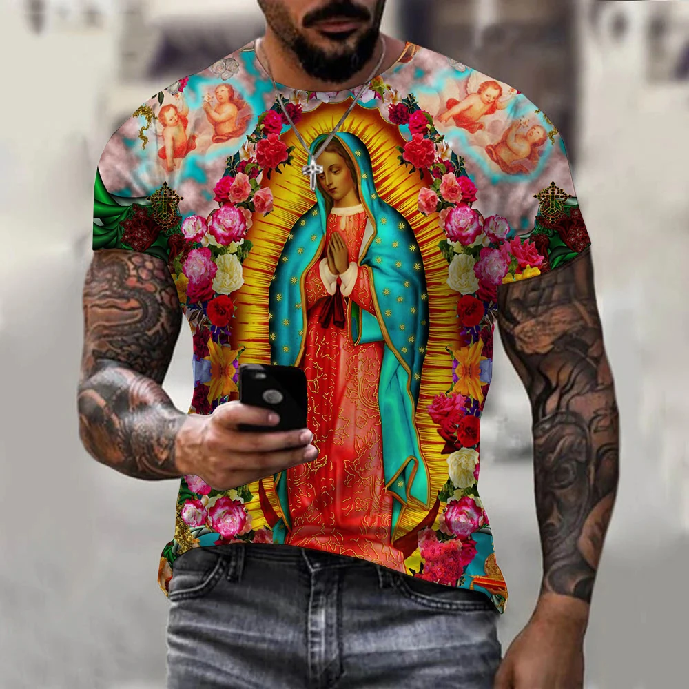 Men's T-Shirt Design Virgin Mary 3D Print Guadalupe Catholic Short Sleeve Summer Casual O-Neck Tops Tees Fashion Unisex Clothes
Men's T-Shirt Design Virgin Mary 3D Print Guadalupe Catholic Short Sleeve Summer Casual O-Neck Tops Tees Fashion Unisex Clothes