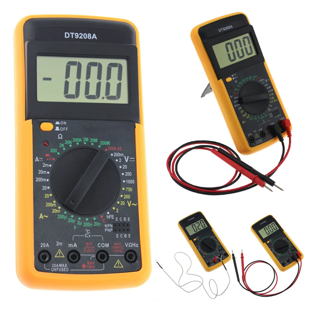 DT-9208A цифровой мультиметр Тестеры 1999 отсчетов напряжение постоянного/переменного тока Сопротивление Емкость диодный тестер инструменты
DT-9208A цифровой мультиметр Тестеры 1999 отсчетов напряжение постоянного/переменного тока Сопротивление Емкость диодный тестер инструменты