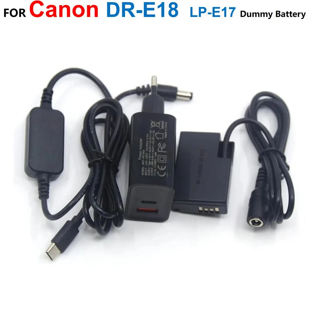 DR-E18 LP-E17 Dummy Battery+ACK-E18 USB TYPE-C Power Bank Cable+PD Charger For Canon 750D 760D T6S 77D 800D 850D Rebel SL2 R10
DR-E18 LP-E17 Dummy Battery+ACK-E18 USB TYPE-C Power Bank Cable+PD Charger For Canon 750D 760D T6S 77D 800D 850D Rebel SL2 R10
