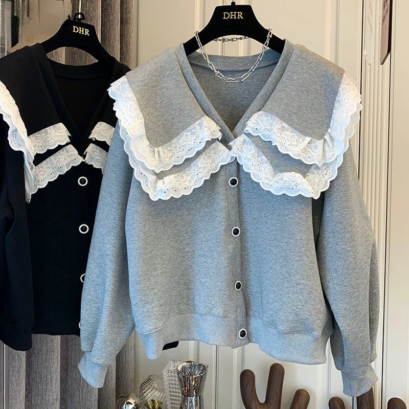 2022NEW Vintage Sweatshirt Women Double Lace Peter Pan Collar Coat Tops 2022 Ropa Mujer Korean Fashion Loose Casual Hoodies
2022NEW Vintage Sweatshirt Women Double Lace Peter Pan Collar Coat Tops 2022 Ropa Mujer Korean Fashion Loose Casual Hoodies