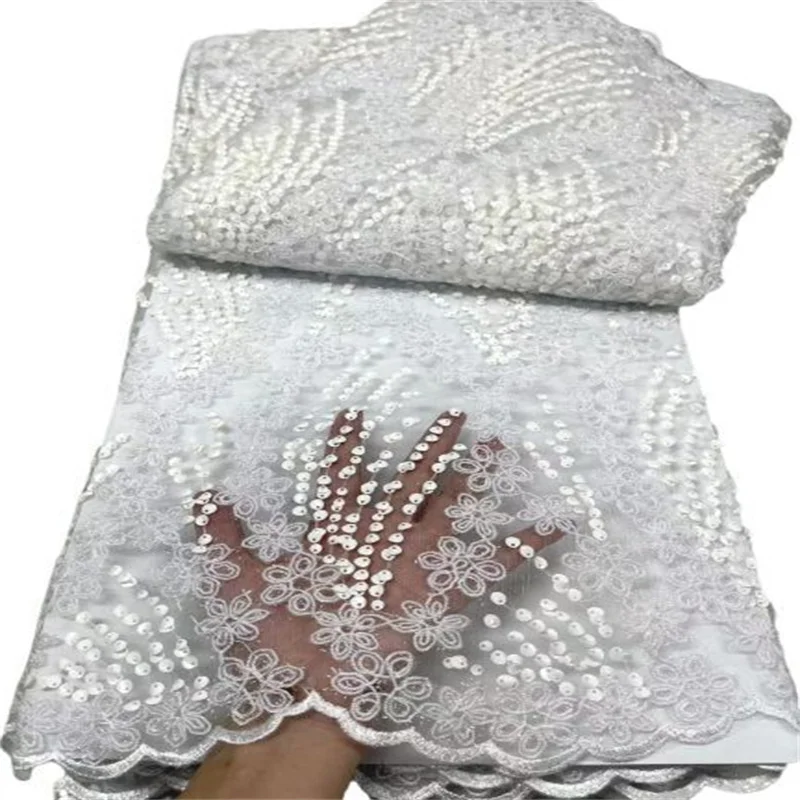

Белый тюль с 3d блестками, сетка, африканская кружевная ткань, роскошная французская нигерийская сетчатая кружевная ткань, высококачественный материал для свадебного платья, розовый