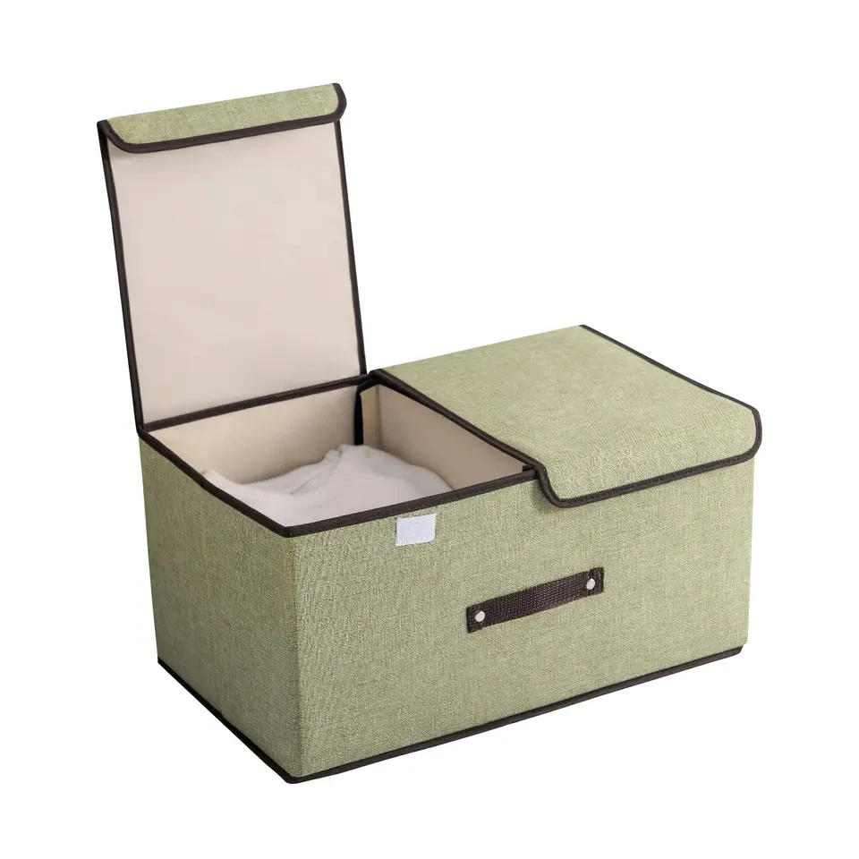 

Storage Cubes Linen Fabric Foldable Collapsible Storage Cube Bin Organizer Basket with Lid Handles For Home Nursery Closet