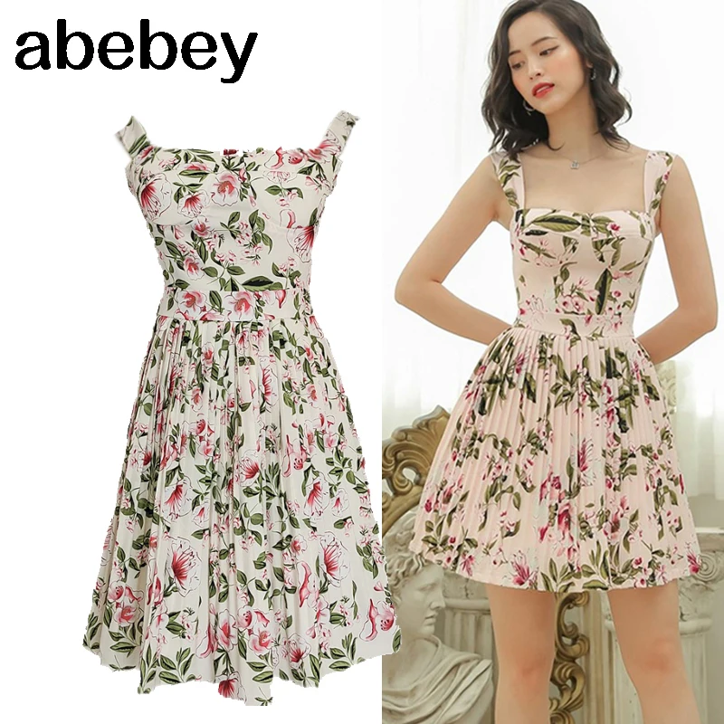 Summer Desinger Floral Print Pleated Mini Short Dress Strap Sleeveless A Line Party Night Dresses Sundress Bohemian Traf
Summer Desinger Floral Print Pleated Mini Short Dress Strap Sleeveless A Line Party Night Dresses Sundress Bohemian Traf