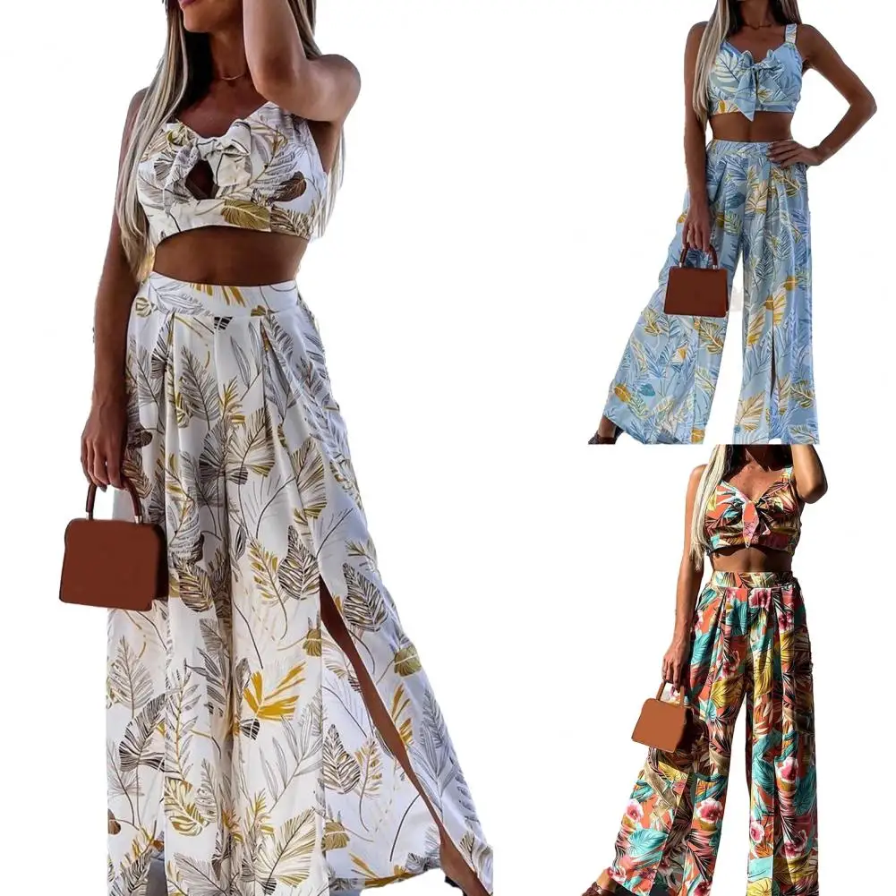 Beach Outfit Casual Women Outfit Summer Printed Casual Bow Top Wide Leg Trousers
Beach Outfit Casual Women Outfit Summer Printed Casual Bow Top Wide Leg Trousers