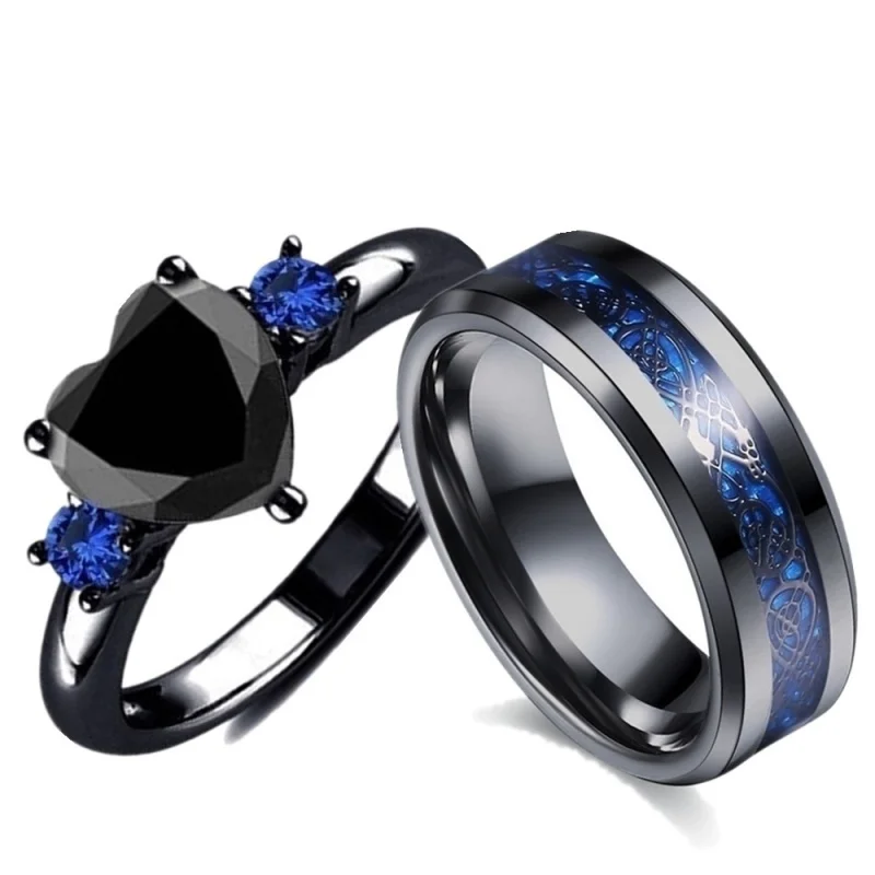 Popular Couple Romantic Couple Ring Fashion Jewelry Anniversary Wedding Black Heart Cubic Zirconia Ring Set Lover Gift
Popular Couple Romantic Couple Ring Fashion Jewelry Anniversary Wedding Black Heart Cubic Zirconia Ring Set Lover Gift