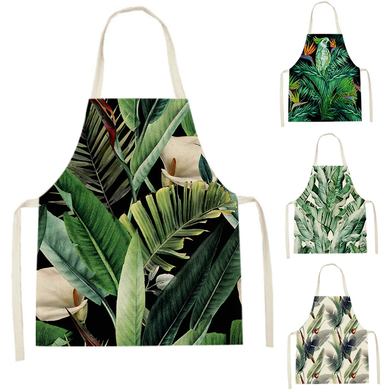 

Tropical jungle Apron for Women Sleeveless green leaves Aprons plant Home Cooking Baking Bib Cleaning Tools Pinafore fartuch