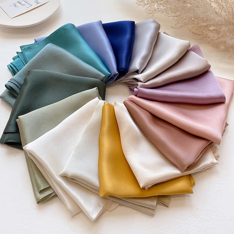 

Elegant Hijab Scarfs Female Neckerchief Pure Silk Bag Scarf For Women 53*53cm Square Bandana Head Solid Color Scarves For Ladies
