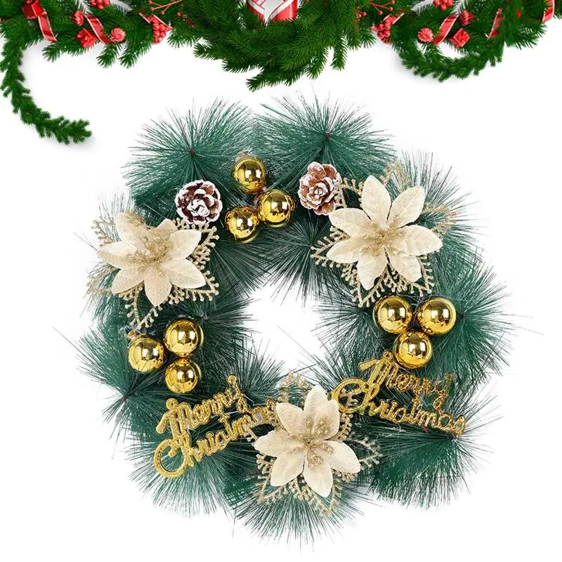 

Pine Cone Wreath Christmas Artificial Wreath With Pine Needles Pine Cone Christmas Balls Decor Merry Christmas Door Hanger For