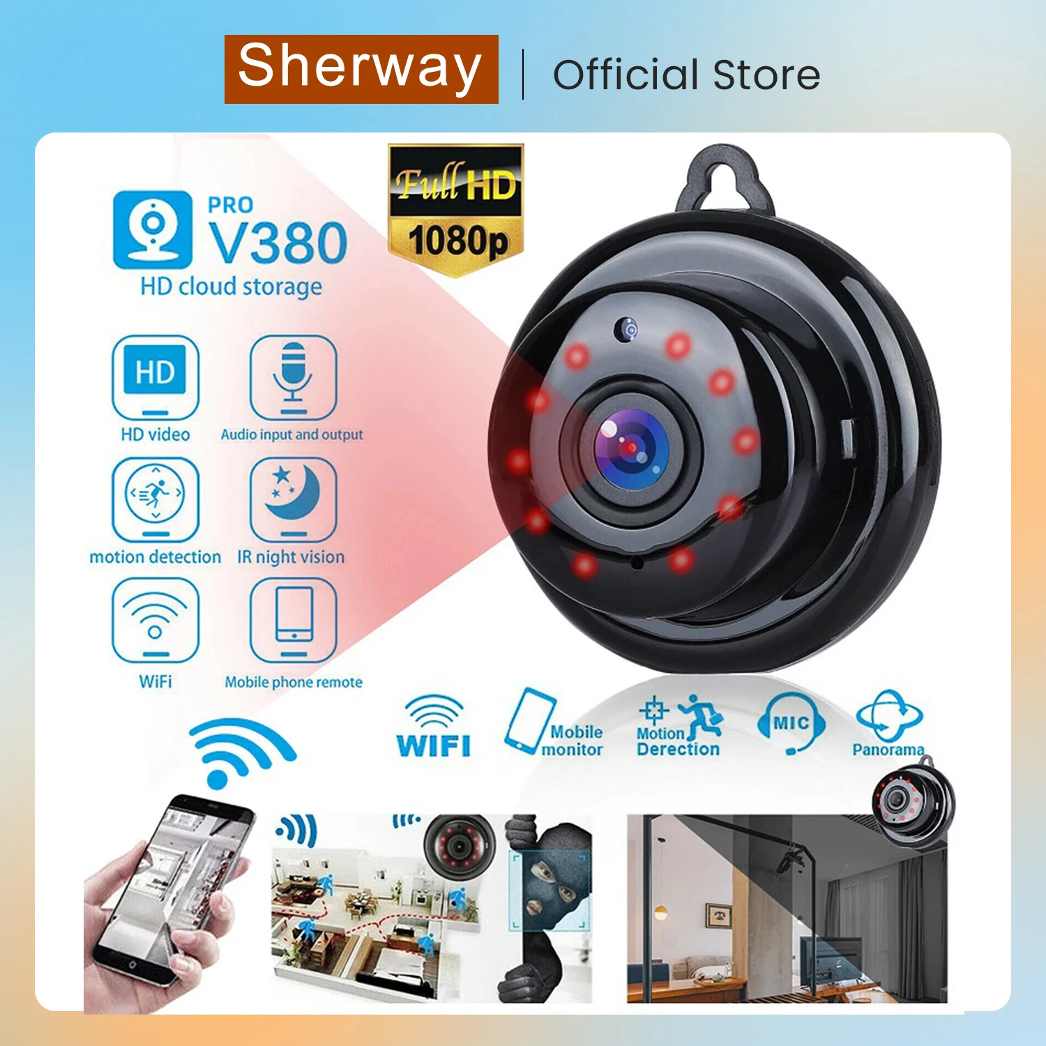 Sherway V380 2MP Mini Wifi Camera IP Cameras for Home Security Protection Camera with Two-Way Voice Infrared Night Vision
Sherway V380 2MP Mini Wifi Camera IP Cameras for Home Security Protection Camera with Two-Way Voice Infrared Night Vision