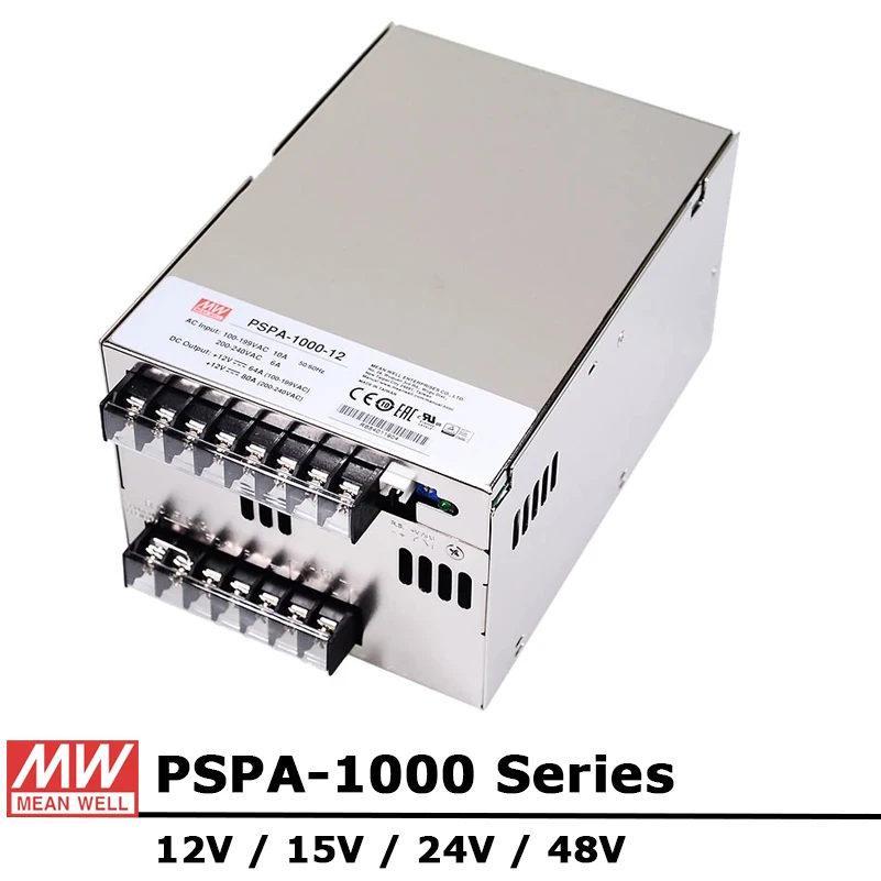 

Mean Well PSPA-1000 Series 12V 15V 24V 48V DC 1000W Single Output Switching with PFC and Parallel Function Power Supply