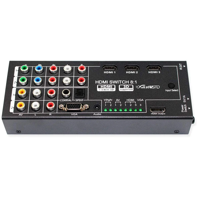 Multi-Functional HDMI Converter 8x1 HDMI VGA Component YPbPr Composite RCA A/V to 1080p HDMI out Converter Supports HDMI v1.4 3D
Multi-Functional HDMI Converter 8x1 HDMI VGA Component YPbPr Composite RCA A/V to 1080p HDMI out Converter Supports HDMI v1.4 3D
