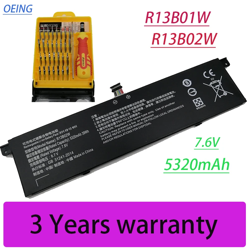 7XINbox 7.6V 39Wh 5107mAh/5230mAh Original R13B02W R13B01W Laptop Battery For Xiaomi Mi Air 13.3" Series Tablet R13B02W R13B01W
7XINbox 7.6V 39Wh 5107mAh/5230mAh Original R13B02W R13B01W Laptop Battery For Xiaomi Mi Air 13.3" Series Tablet R13B02W R13B01W
