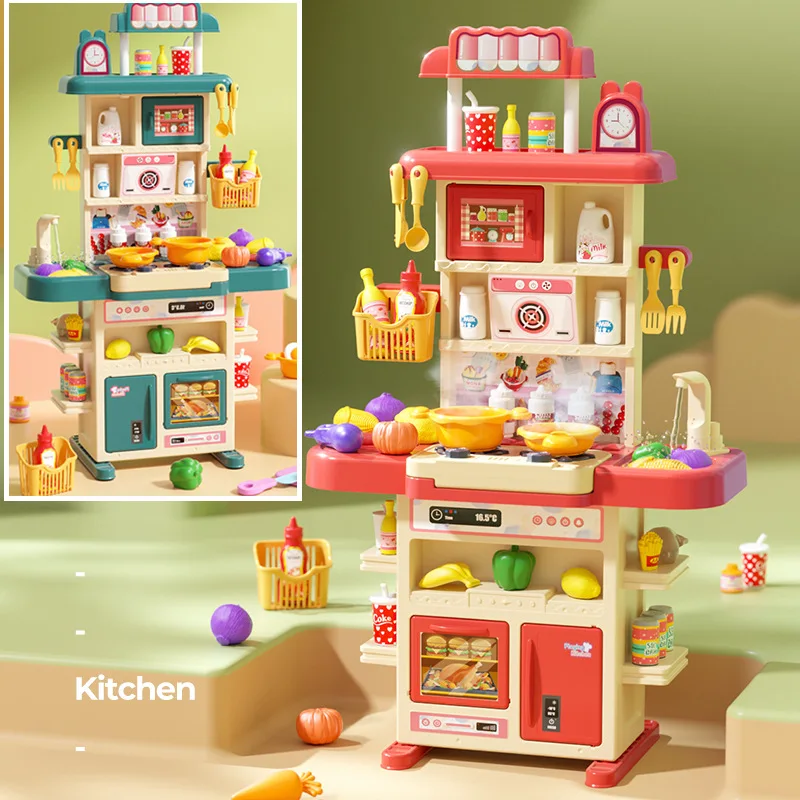 83cm Large Children's Play House Kitchen Kitchenware Set Girl Baby Simulation Of Smoking Spray Kitchen Dining Table Girl's Gift
83cm Large Children's Play House Kitchen Kitchenware Set Girl Baby Simulation Of Smoking Spray Kitchen Dining Table Girl's Gift