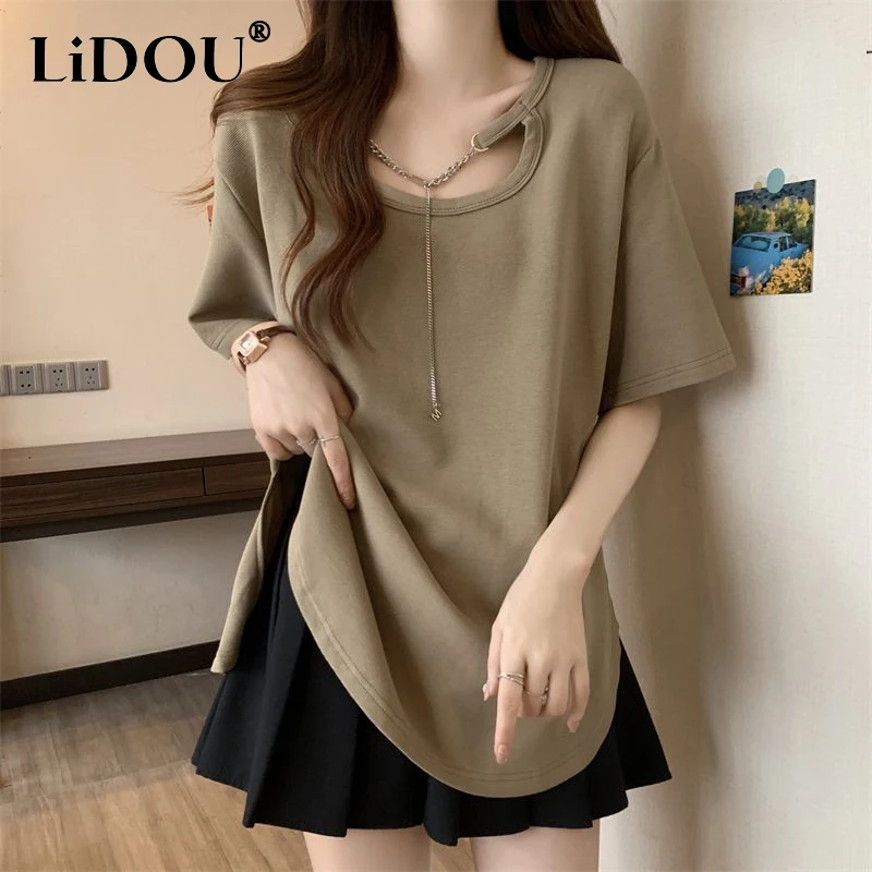 Summer New Street Style Hollow Out Chain T-shirt Women's Short Sleeve Solid Color Oversized Tops Female O Neck Loose Casual Tee
Summer New Street Style Hollow Out Chain T-shirt Women's Short Sleeve Solid Color Oversized Tops Female O Neck Loose Casual Tee