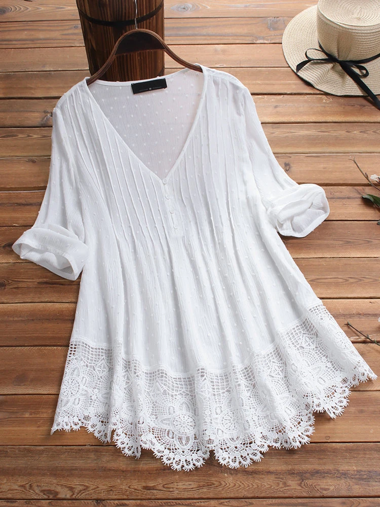 Summer Women's Shirt 2023 New Elegant Lady Blouse V-neck Short Sleeve Lace Patchwork Womens Tops and Blouses Pleated Shirts
Summer Women's Shirt 2023 New Elegant Lady Blouse V-neck Short Sleeve Lace Patchwork Womens Tops and Blouses Pleated Shirts